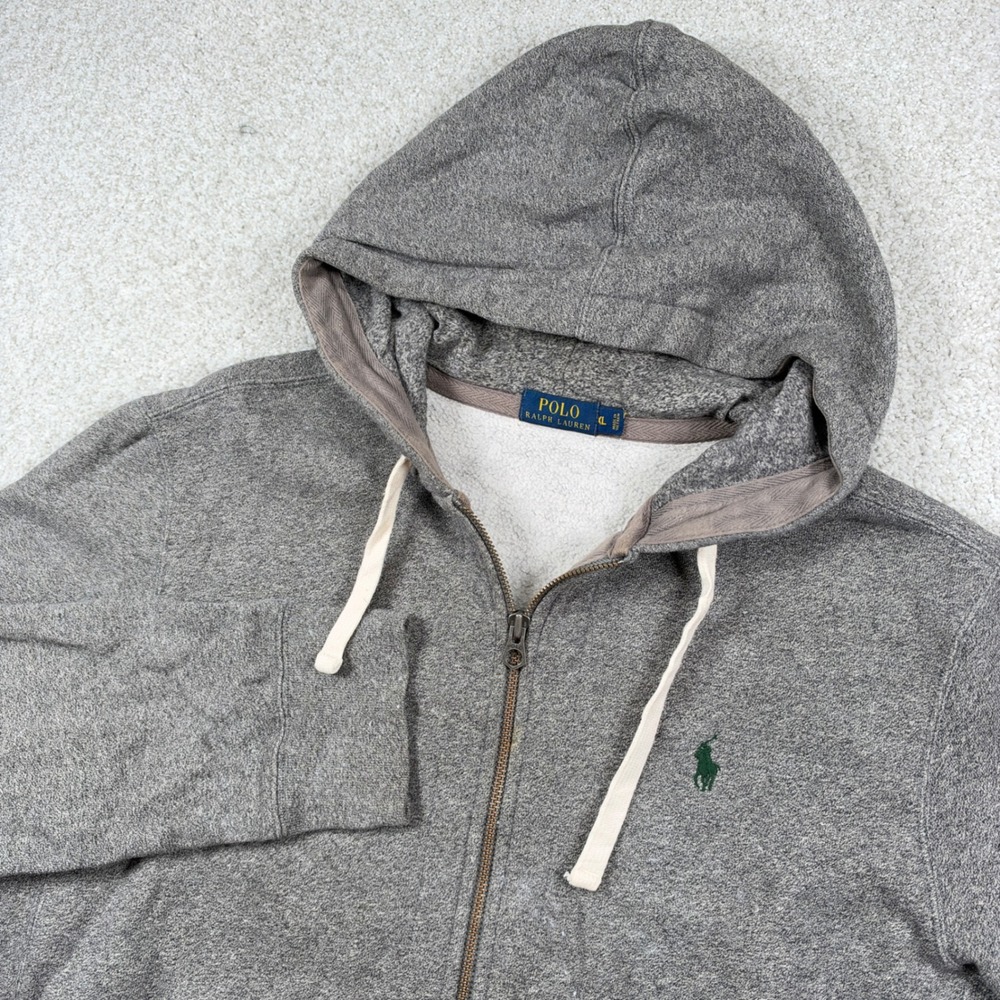 Polo Ralph Lauren Hoodie Mens XL Gray Full Zip Fleece Embroidered Pony Logo